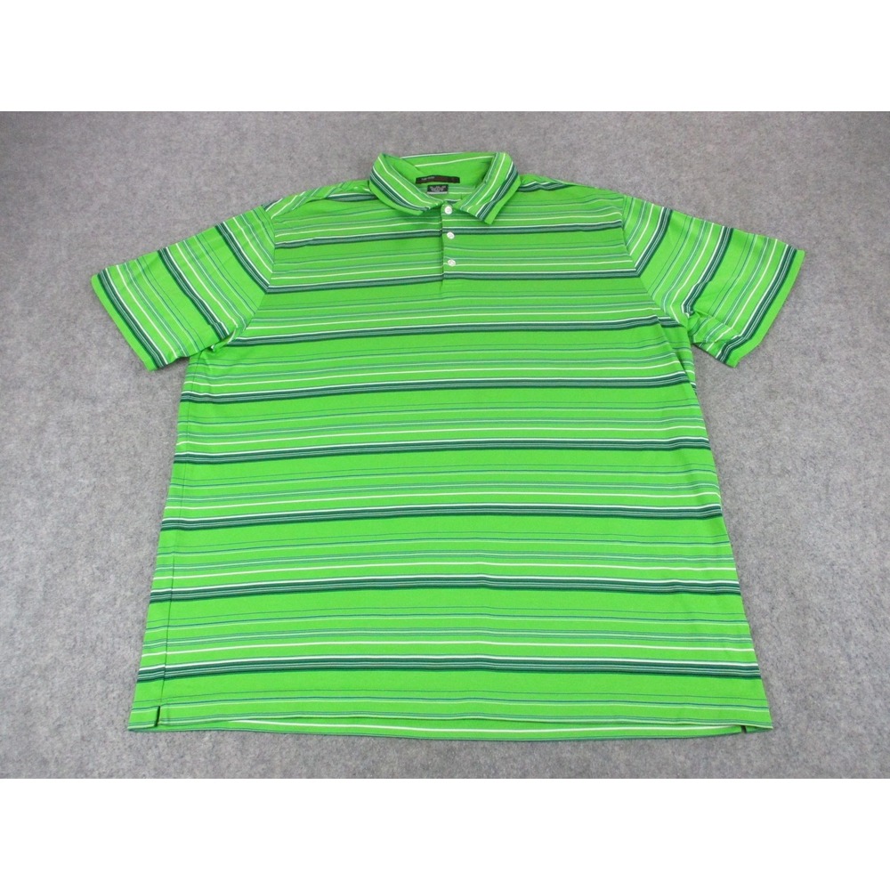 Tiger Woods Polo Shirt Mens 2XL XXL Green White Collection Nike Striped Golf